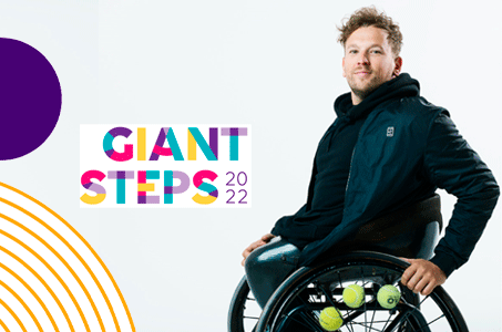 Dylan Alcott and a colourful logo that says GIANT STEPS 2022
